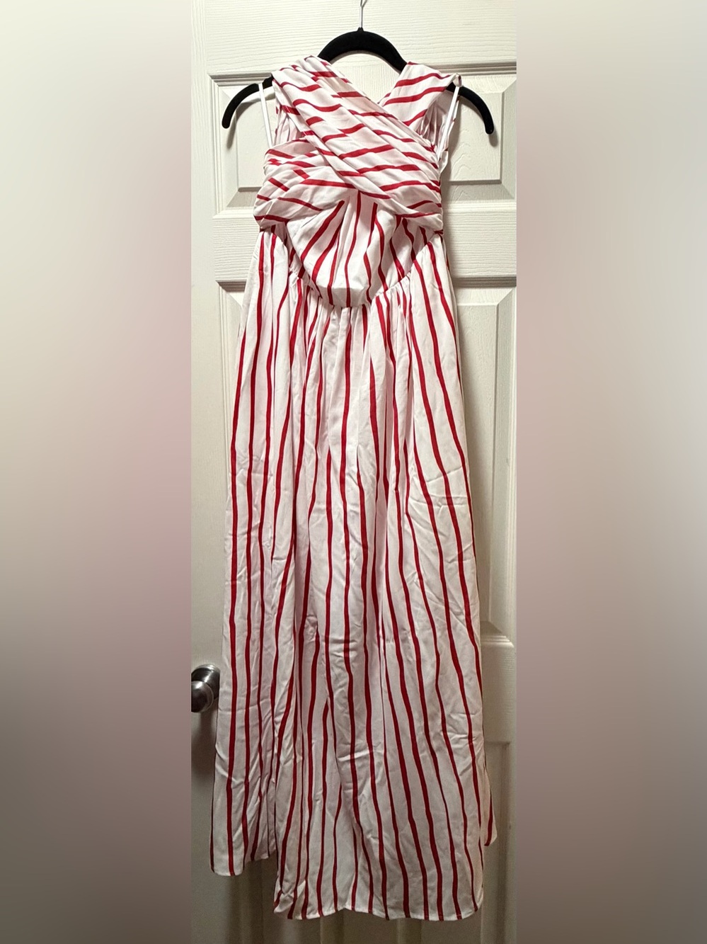 Commense White and Red Striped Women’s halter dress